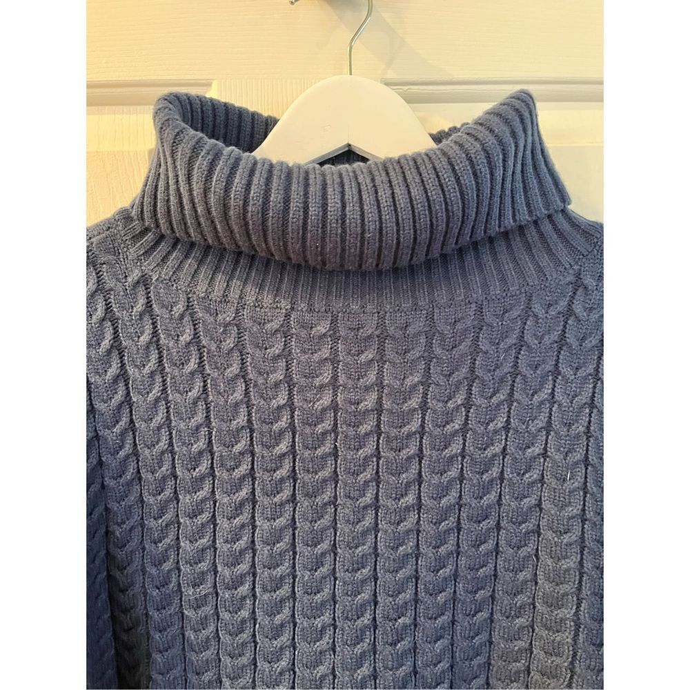 WeWoreWhat Navy Cable Knit Puff Sleeve Wide Turtle Neck Sweater sz S NWOT - Picture 2 of 7